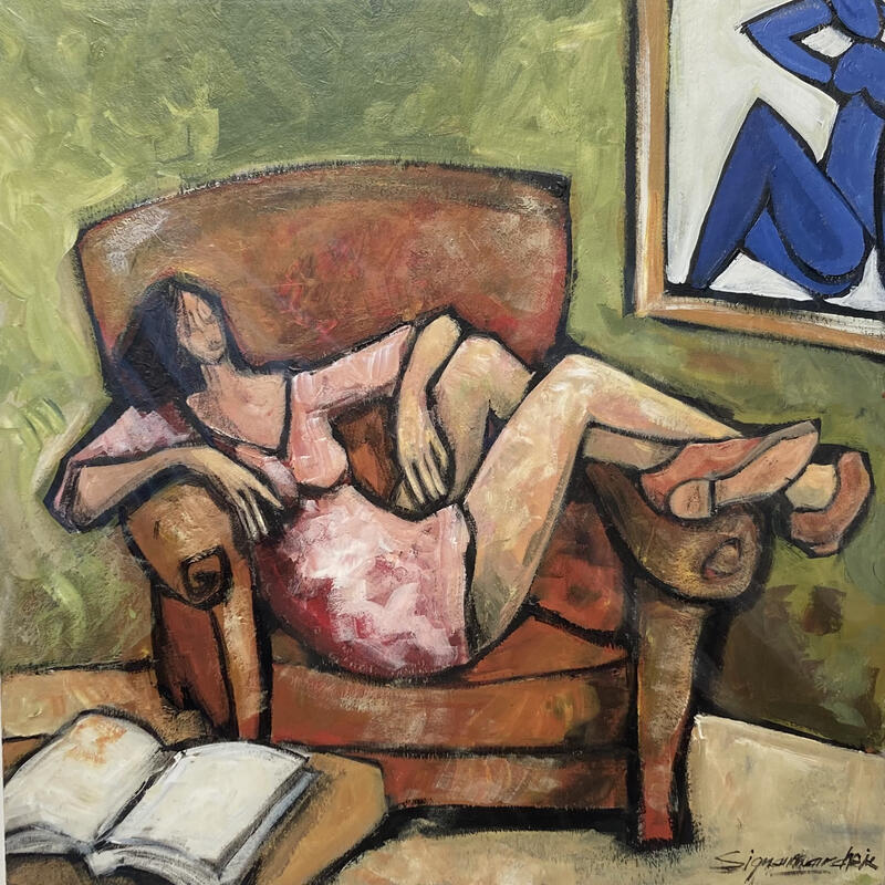 Gemälde Pause goncourt  von Signamarcheix Bernard | Gemälde Naive Kunst Acryl Tinte Pastell
