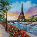 Gemälde Bord de Seine fleuri  von Degabriel Véronique | Gemälde Figurativ Landschaften Urban Alltagsszenen Öl Acryl