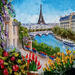 Peinture Vue sur la tour Eiffel  par Degabriel Véronique | Tableau Figuratif Paysages Urbain Scènes de vie Huile Acrylique