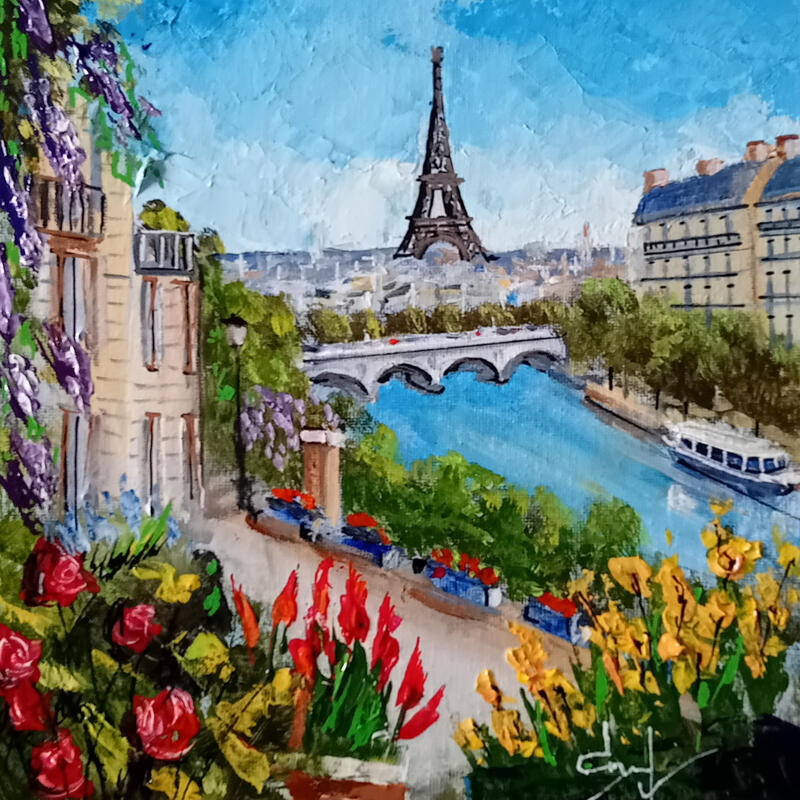 Peinture Vue sur la tour Eiffel  par Degabriel Véronique | Tableau Figuratif Paysages Urbain Scènes de vie Huile Acrylique