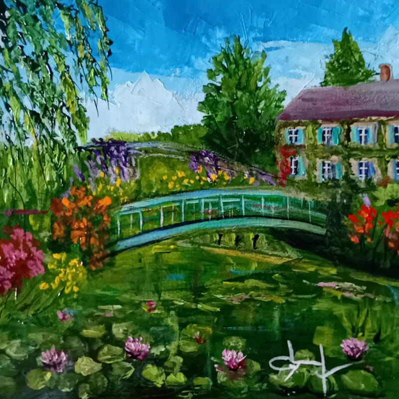 Gemälde Dans le jardin de Giverny von Degabriel Véronique | Gemälde Figurativ Landschaften Natur Öl Acryl