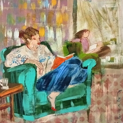 Painting Lire pendant que le monde passe by Ral Lourdes | Painting
