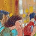 Painting Les conversations qui nous attendent by Ral Lourdes | Painting Figurative Life style Wood Acrylic