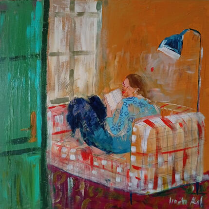 Painting Un moment parmi les livres by Ral Lourdes | Painting