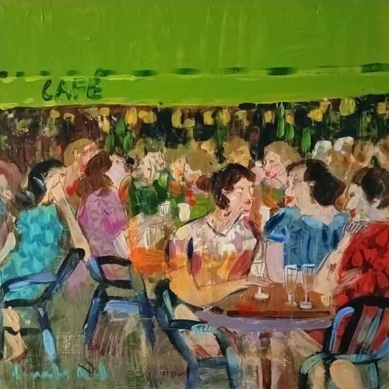 Painting Au milieu du bruit, ta voix · La ville nous réunit à nouveau by Ral Lourdes | Painting Figurative Life style Acrylic