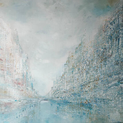 Peinture La Seine bleu ciel par Levesque Emmanuelle | Tableau Huile