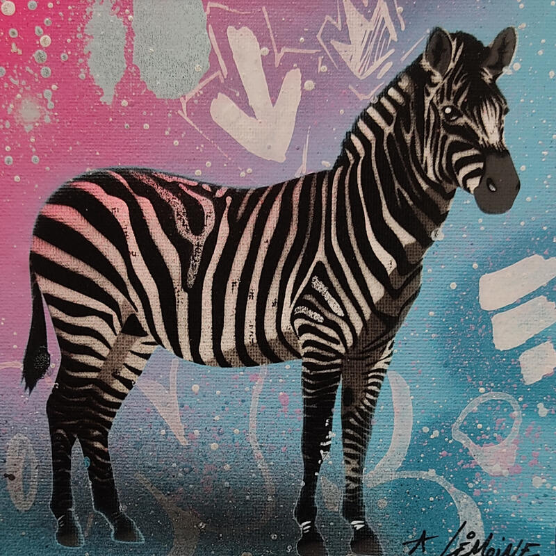 Painting Zebra by Lemoine Mael | Painting Pop-art Pop icons Graffiti Acrylic