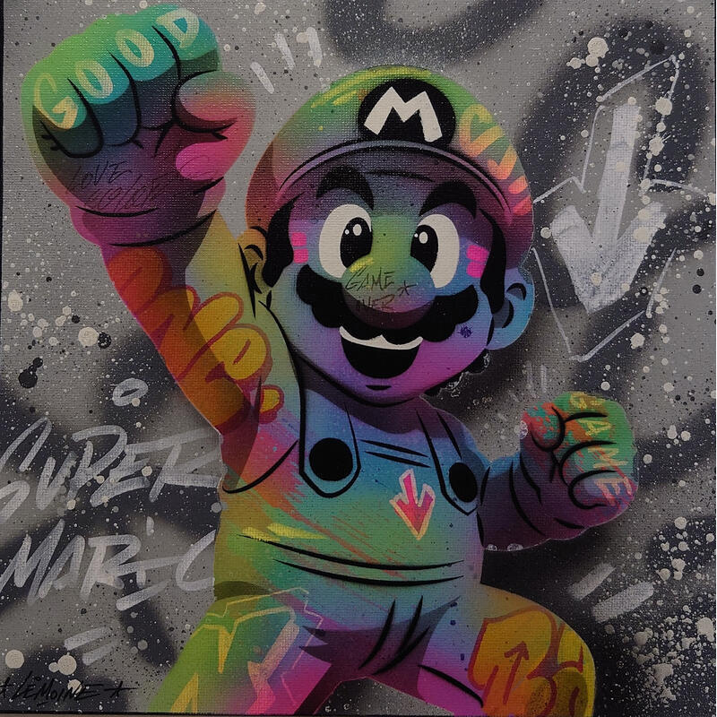 Peinture Mario par Lemoine Mael | Tableau Pop-art Icones Pop Graffiti Acrylique