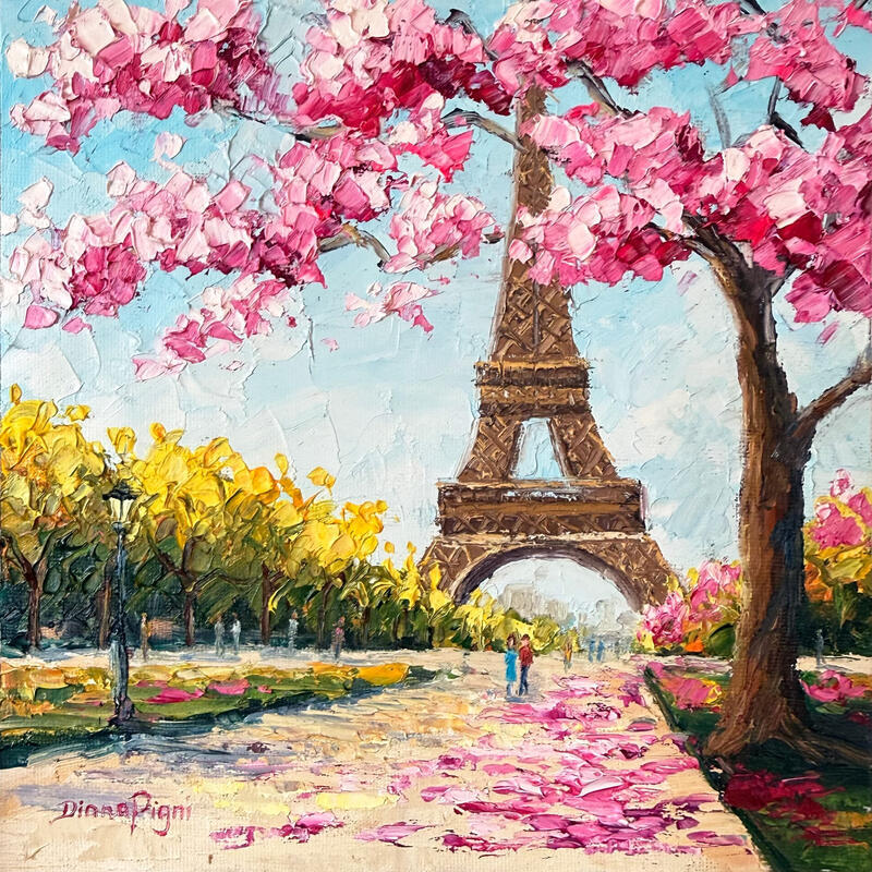 Peinture April in Paris par Pigni Diana | Tableau Impressionnisme Paysages Urbain Architecture Huile