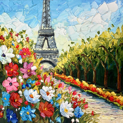Painting A Garden and the Eiffel Tower by Pigni Diana | Painting Impressionism Oil Landscapes, Nature, Urban