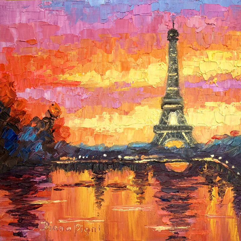 Painting Paris Afterglow by Pigni Diana | Painting Impressionism Landscapes Urban Architecture Oil