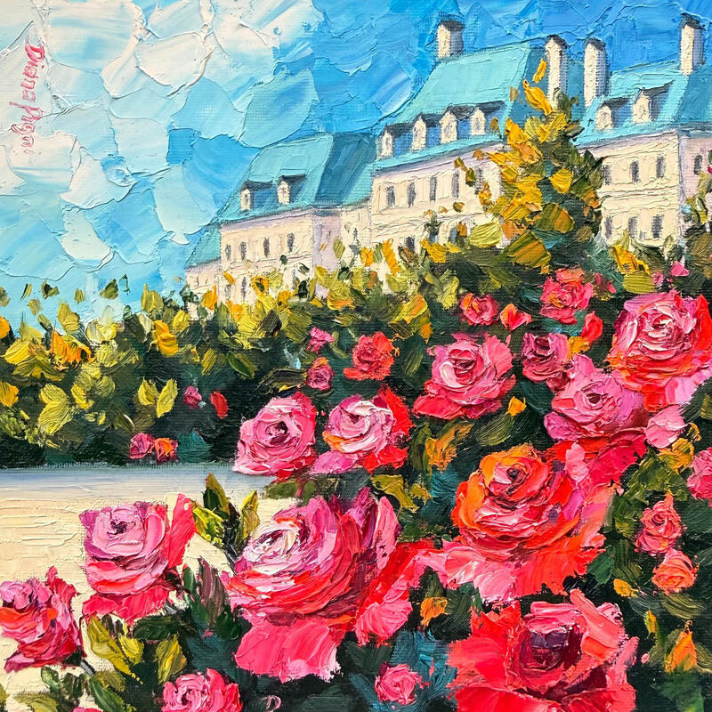 Painting Roses of Luxembourg by Pigni Diana | Painting Impressionism Landscapes Urban Architecture Oil