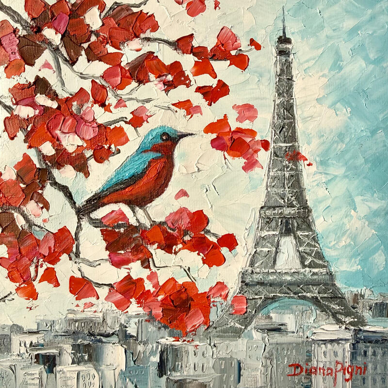 Painting Paris Melody in Autumn by Pigni Diana | Painting Impressionism Urban Nature Architecture Oil