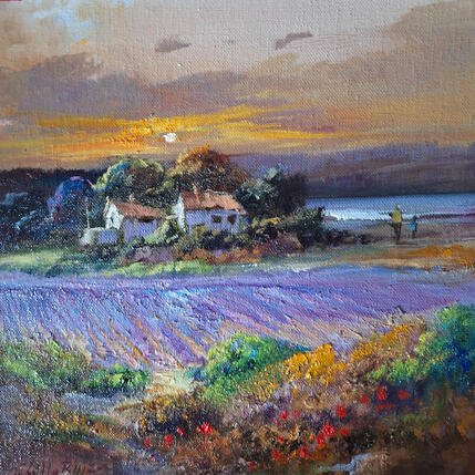 Painting Malvas al atardecer by Cabello Ruiz Jose | Painting Figurative Oil Landscapes