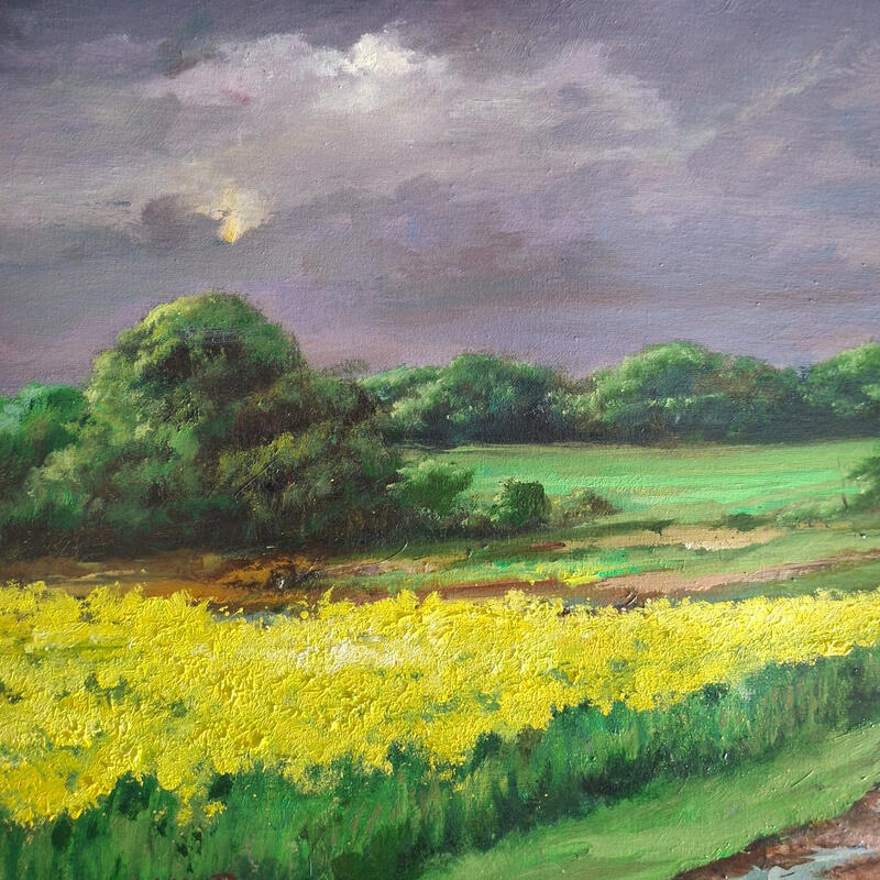 Painting Paisaje verde y amarillo by Cabello Ruiz Jose | Painting Figurative Landscapes Oil