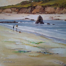 Painting Pescando en la playa by Cabello Ruiz Jose | Painting Figurative Oil Marine