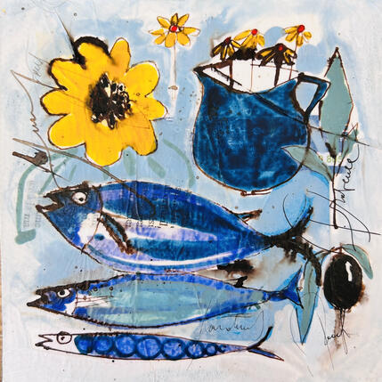 Painting Outremer by Colombo Cécile | Painting Naive art Acrylic, Gluing, Ink, Pastel, Watercolor Still-life
