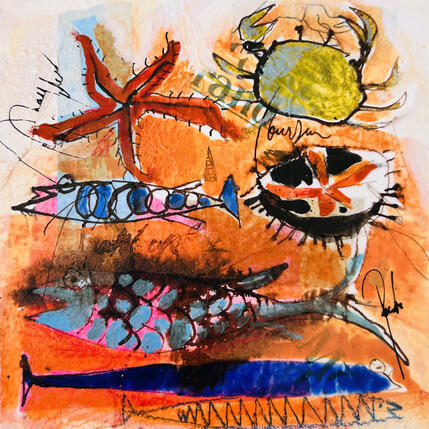 Painting Rouille by Colombo Cécile | Painting Naive art Acrylic, Gluing, Ink, Pastel, Watercolor Still-life