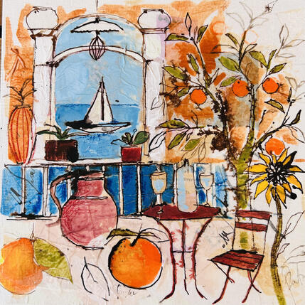 Peinture Orange en mer par Colombo Cécile | Tableau