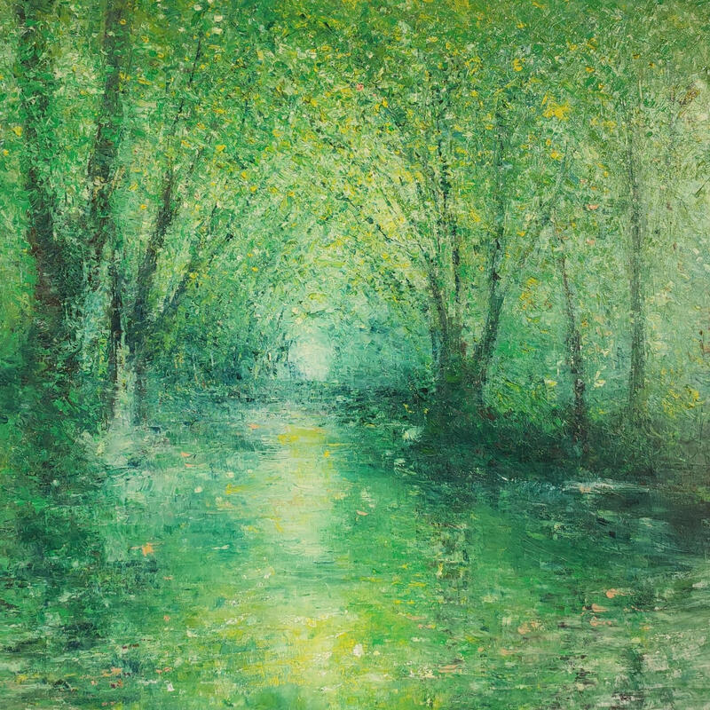 Painting Fraicheur sous les arbres by Levesque Emmanuelle | Painting Oil