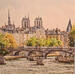 Gemälde L'ile de la cité von Decoudun Jean charles | Gemälde Figurativ Urban Aquarell