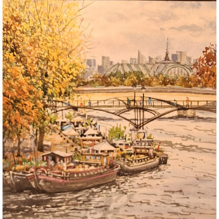 Gemälde Au loin le grand palais von Decoudun Jean charles | Gemälde Figurativ Aquarell Urban