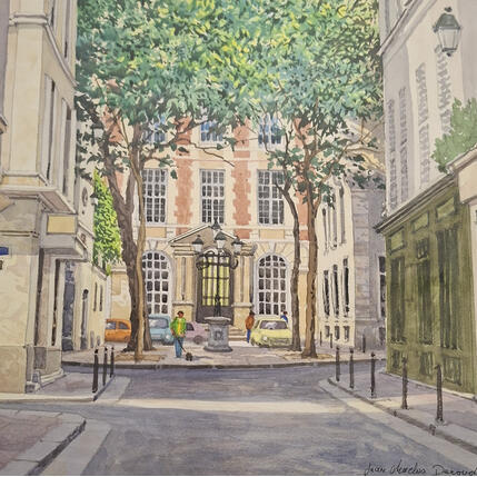 Painting Rue et place Furstenberg en été by Decoudun Jean charles | Painting Figurative Watercolor Urban