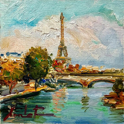 Gemälde Eiffel Tower and the Seine von Xanlar | Gemälde
