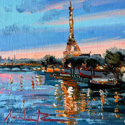 Gemälde Eiffel Tower at Sunset by the River von Xanlar | Gemälde