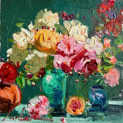 Gemälde Roses and a blue Vase von Xanlar | Gemälde