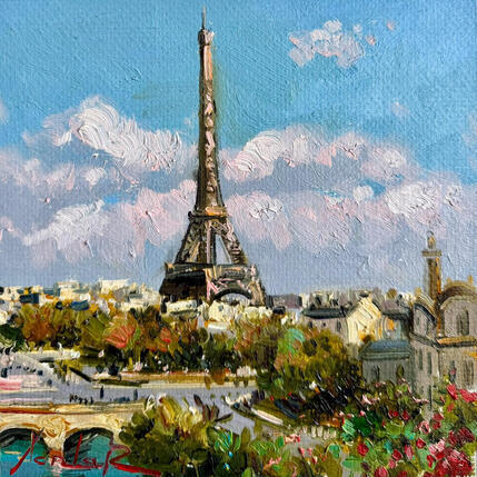 Gemälde Eiffel Tower in a Paris Garden von Xanlar | Gemälde