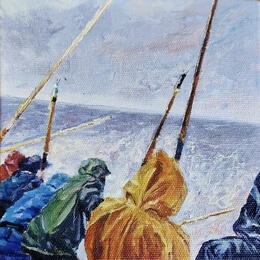 Painting Arrantzaleak (Pescadores) by Fuensanta R. Urien | Painting Figurative Oil Marine