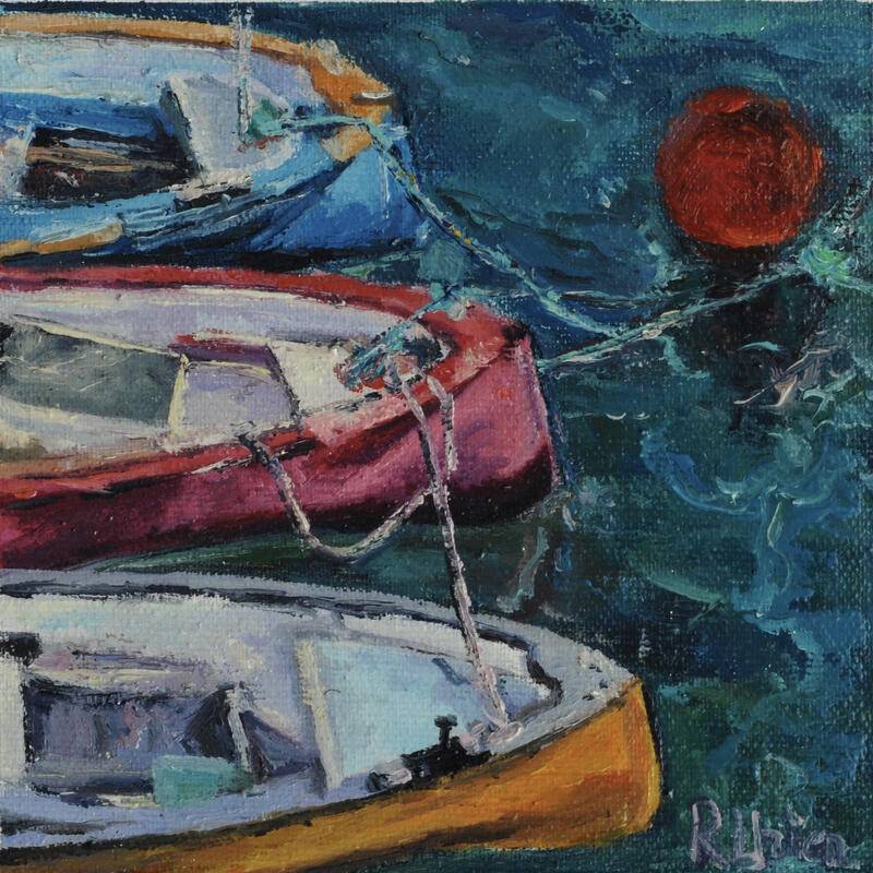 Painting Tres y una boya by Fuensanta R. Urien | Painting Impressionism Marine Oil