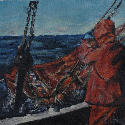 Painting Cálida pesca by Fuensanta R. Urien | Painting Figurative Oil Marine