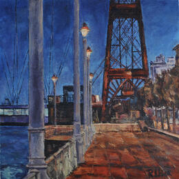 Painting Puente Bizkaia by Fuensanta R. Urien | Painting Realism Oil Urban