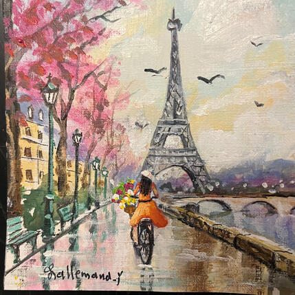 Painting Echappée à vélo le long de la seine by Lallemand Yves | Painting