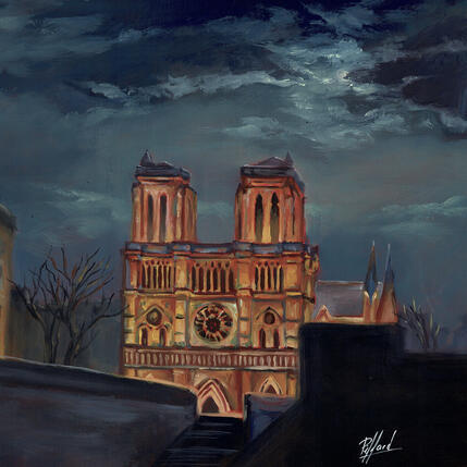 Painting Lumière sur Notre-Dame by Piffard Cédric | Painting Figurative Oil Architecture, Life style, Urban