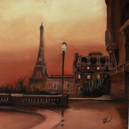 Painting Balcon rougeoyant by Piffard Cédric | Painting Figurative Oil Architecture, Life style, Urban