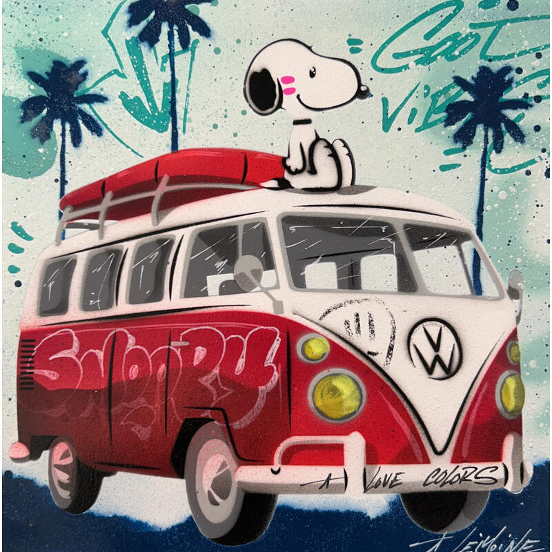 Painting Snoopy van life by Lemoine Mael | Painting Pop-art Pop icons Graffiti Acrylic