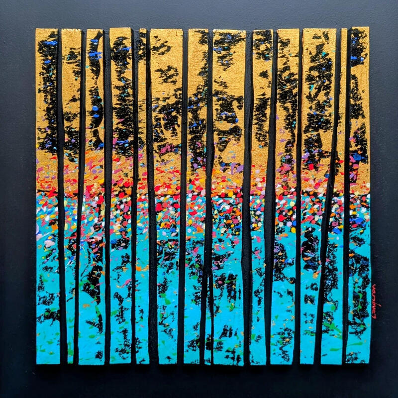 Peinture Bandecolor 14 touche or vert multi  par Langeron Luc | Tableau Matiérisme Bois Acrylique Résine