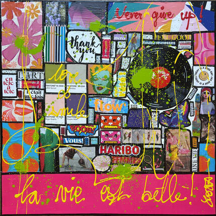 Painting La vie est belle ! by Costa Sophie | Painting Pop-art Acrylic, Gluing, Upcycling