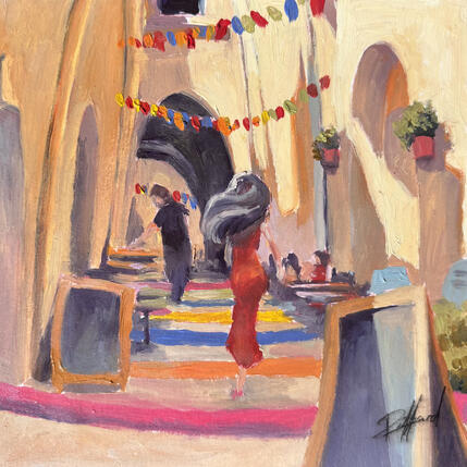 Peinture l'escalier Arc en ciel par Piffard Cédric | Tableau Figuratif Huile Architecture, Scènes de vie, Urbain