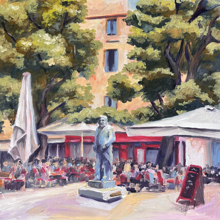 Painting Terrasse de la place jean jaures F3 No Name 10044-21590-20260921-7 by Piffard Cédric | Painting Figurative Oil Architecture, Life style, Urban