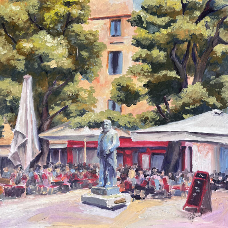 Painting Terrasse de la place jean jaures F3 No Name 10044-21590-20260921-7 by Piffard Cédric | Painting Figurative Urban Life style Architecture Oil