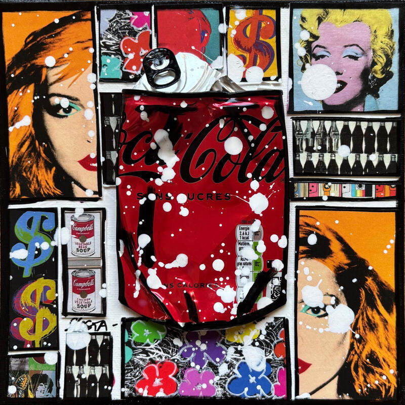 Peinture POP COKE (Debbie) par Costa Sophie | Tableau Pop-art Icones Pop Acrylique Collage Upcycling
