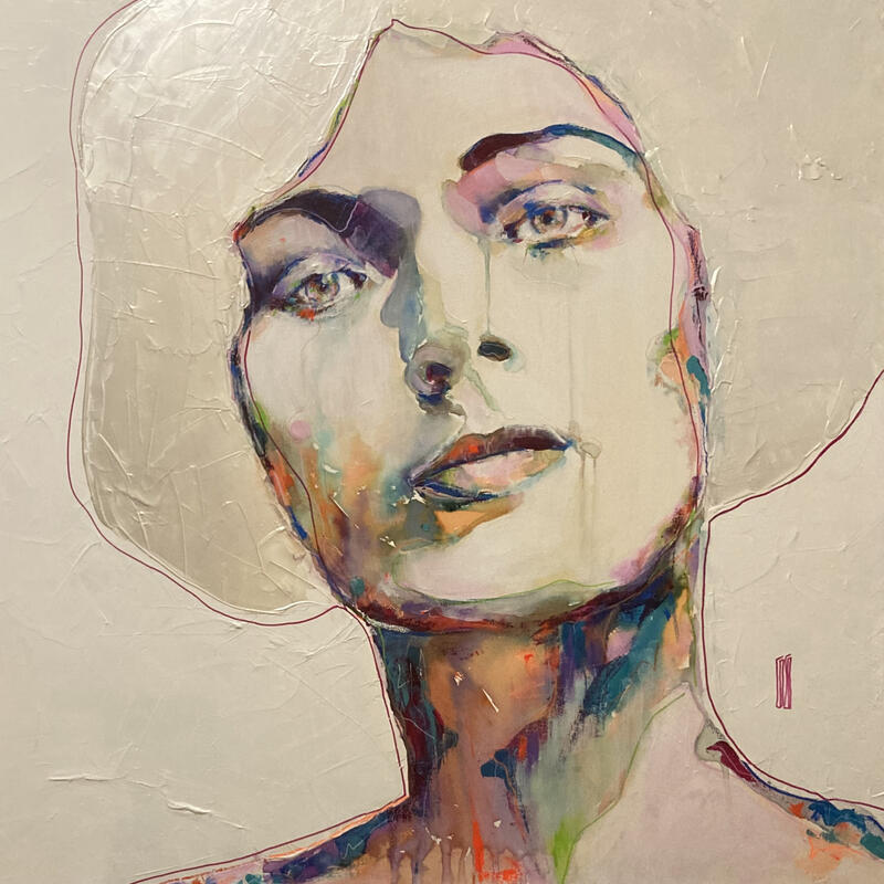 Peinture 80x80 “mise au point” par Coco | Tableau Figuratif Portraits Acrylique