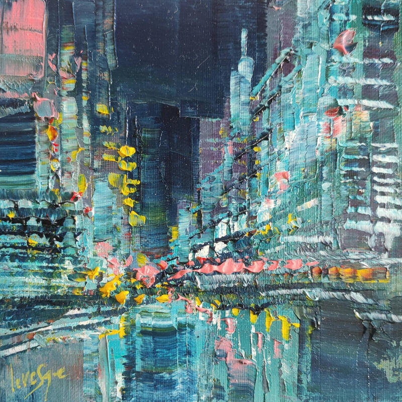 Peinture Paris by night par Levesque Emmanuelle | Tableau Huile