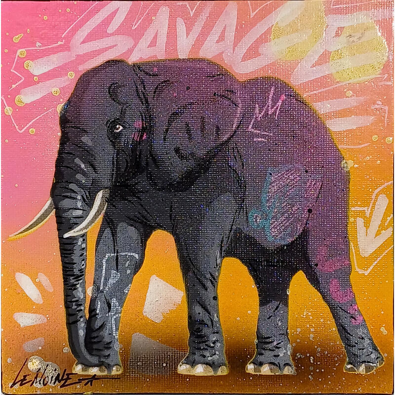 Painting Eléphant by Lemoine Mael | Painting Pop-art Pop icons Graffiti Acrylic