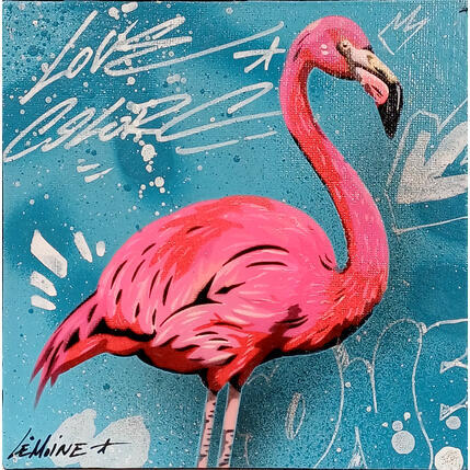 Painting Flamant rose by Lemoine Mael | Painting Pop-art Acrylic, Graffiti Pop icons