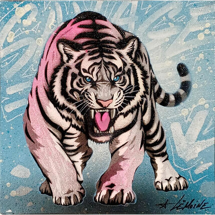 Painting Tigre black and white by Lemoine Mael | Painting Pop-art Acrylic, Graffiti Pop icons
